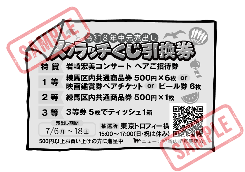 練馬区商業まつりのスクラッチくじ引換券のサンプル